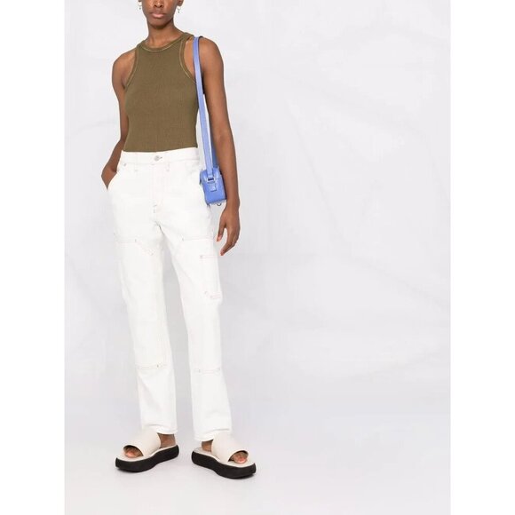 Frame Le Slouch Multiple-Pocket Straight-Leg Trouser Utility Jeans in Cream 26 - Picture 1 of 10